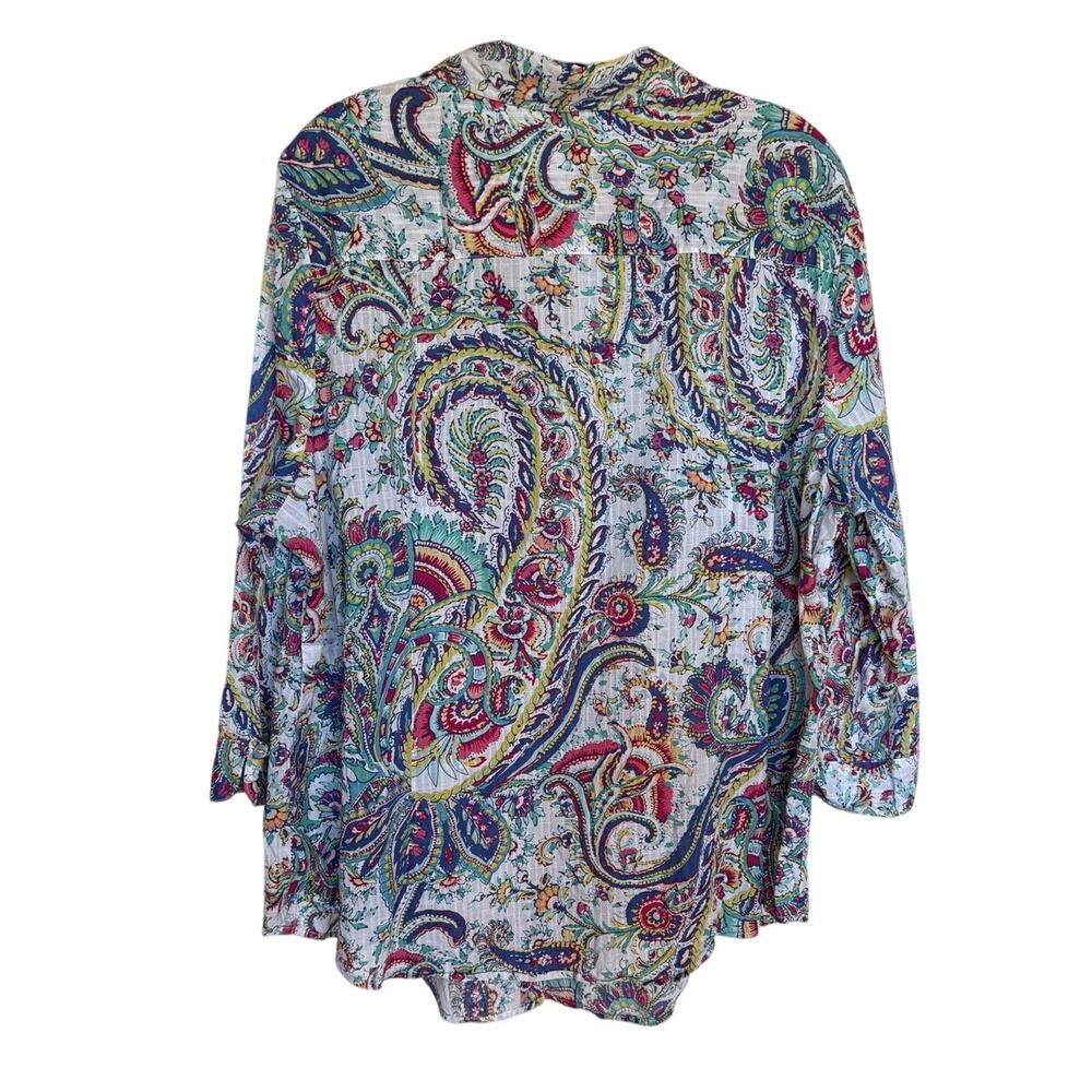 Allison Daley Plus Textured Cotton Paisley Button Up w Chambray Trim size 22W - Picture 2 of 12